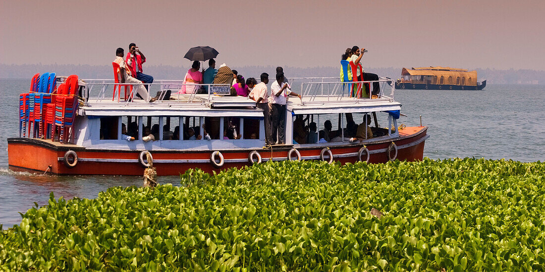 India Kerala house boat in backwater lake