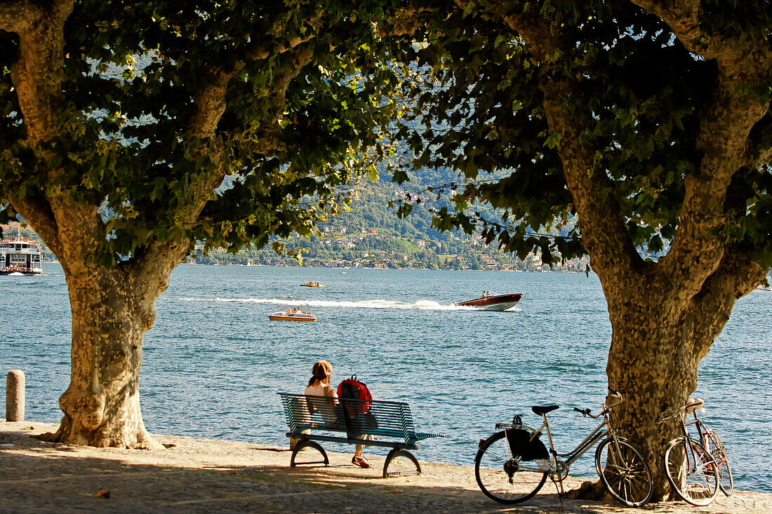 Switzerland, Ticino, Ascona lake Promenade bicylces