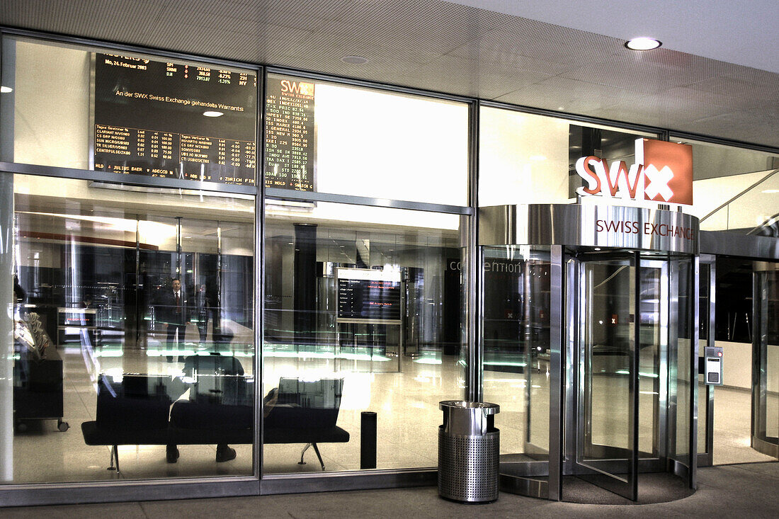 Switzerland, Zurich, stock exchange, swiss Exchange sign , entrance