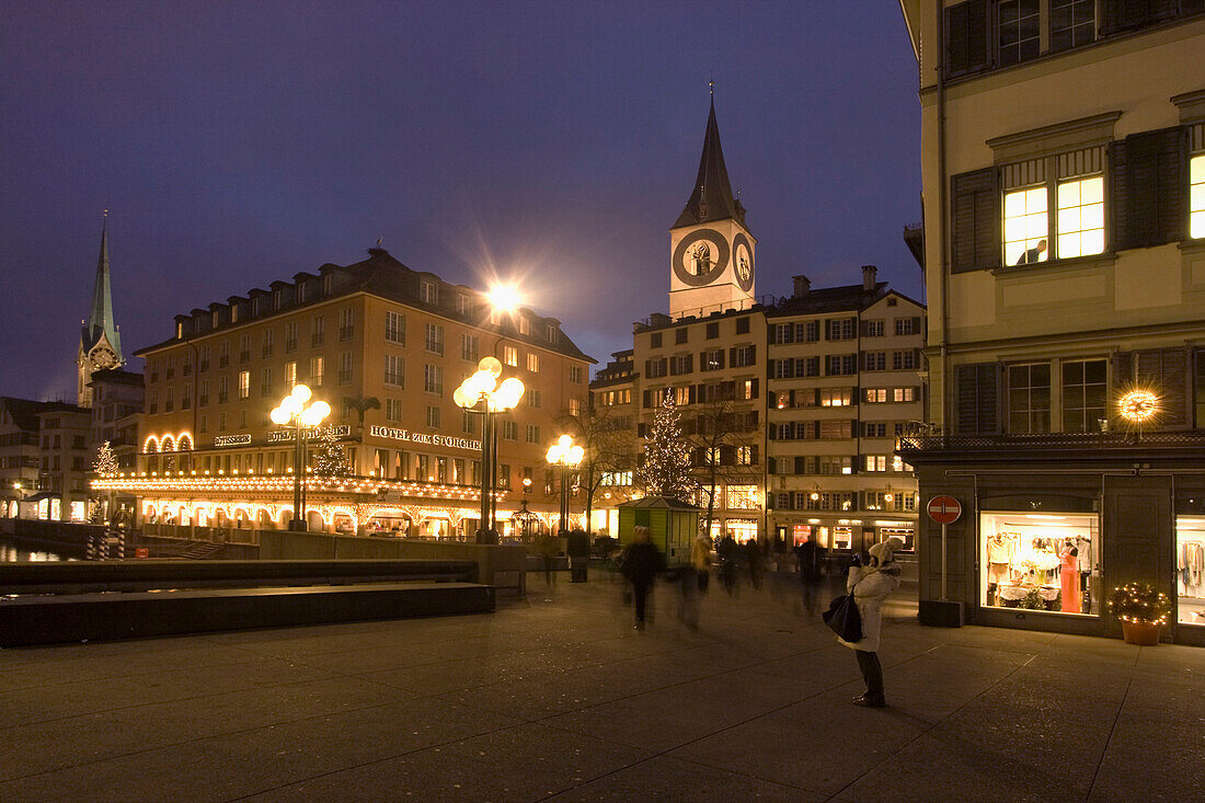 Switzerland, Zuerich, Hotel Storchen Munster bridge