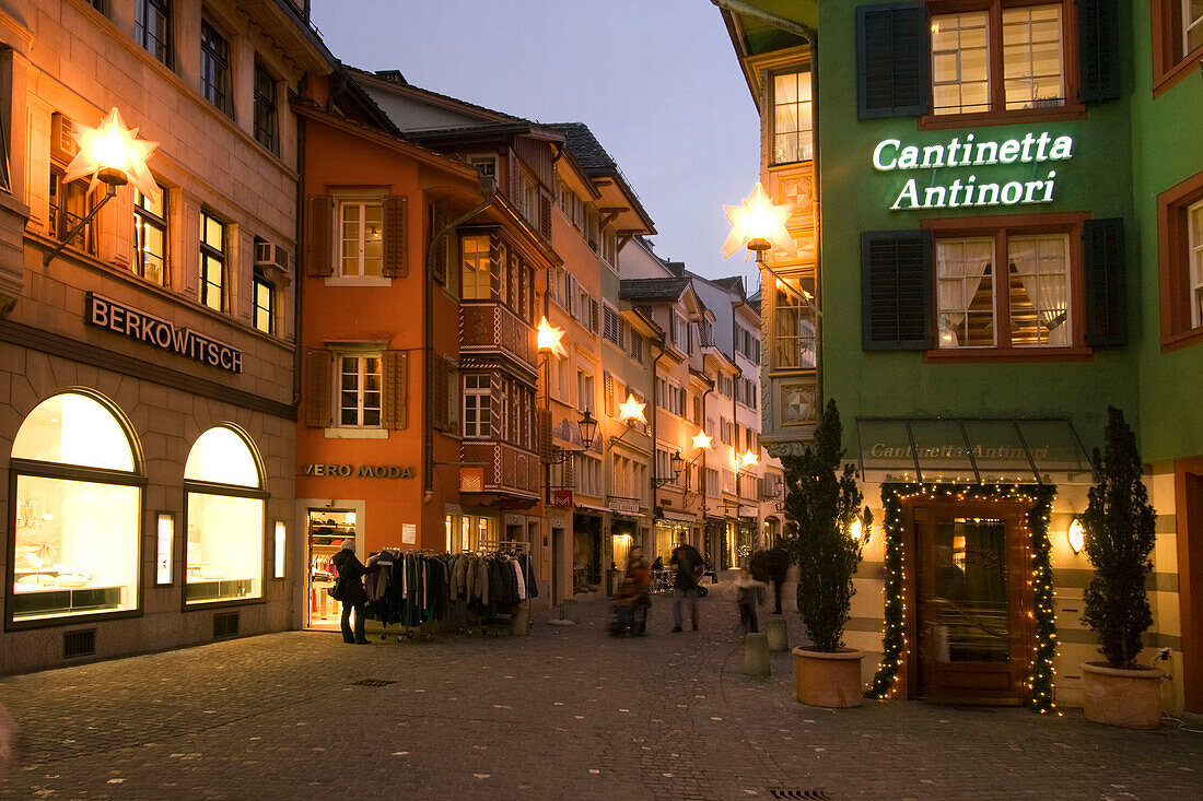 Switzerland Zurich, Augustinergasse, old city center christmas illumination