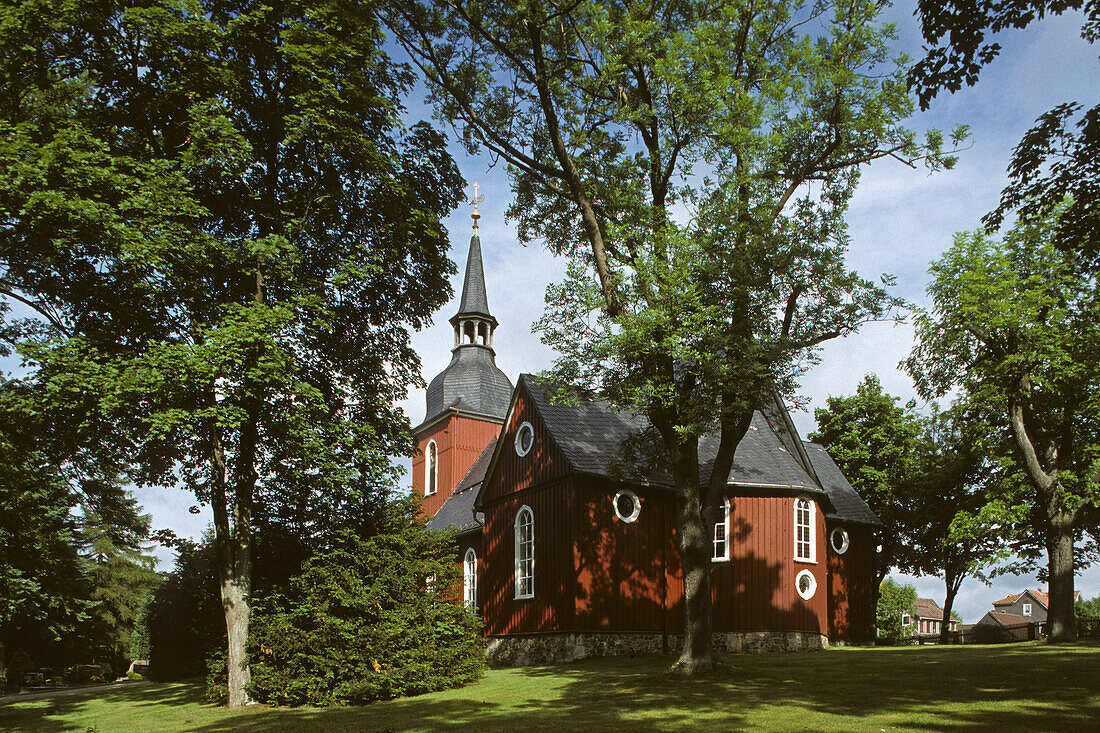 red wooden church, baroque, Harz Mountains, Lower Saxony, northern Germany