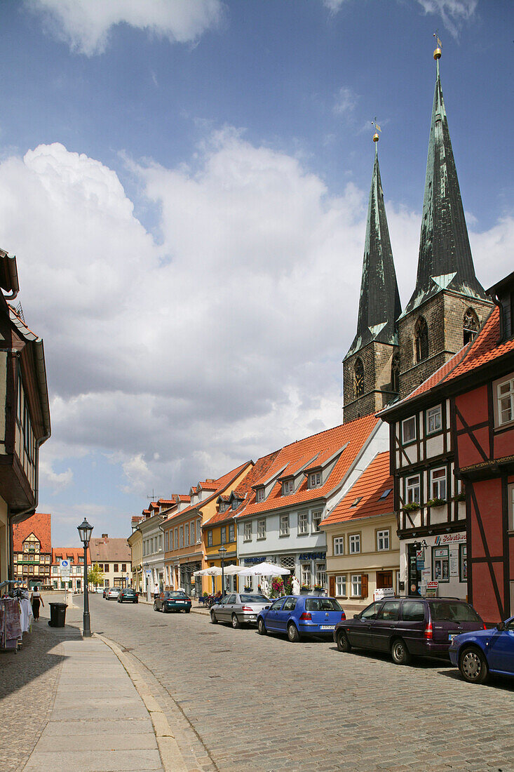 Quedlinburg, Markplatz, Rathaus, Nikolaikirche, Fachwerkhäuser, Harz, Sachsen-Anhalt, Harz