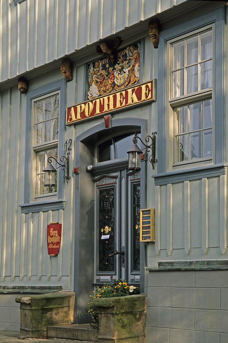 Pharmacy, wooden building, Clausthal-Zellerfeld, Harz Mountains, Lower Saxony, northern Germany