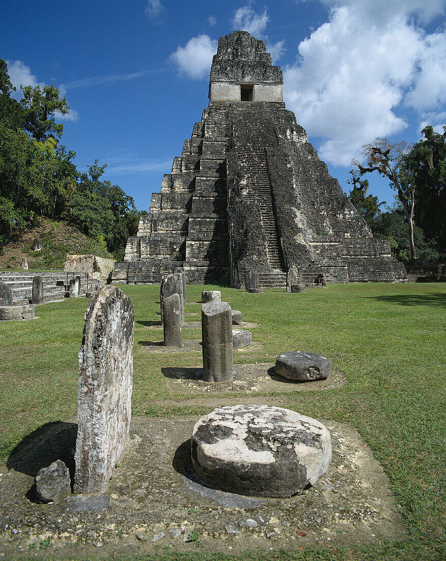 Temple of the Giant Jaguar (Temple I). Mayan ruins of Tikal. Guatemala