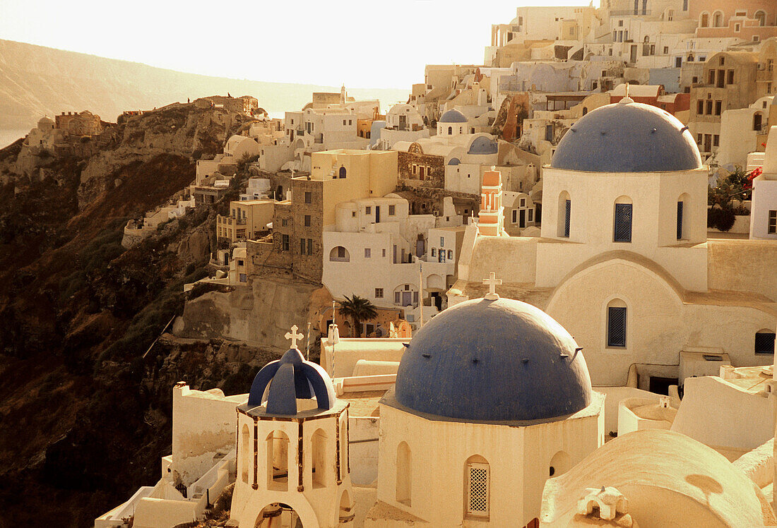 Oía village and churches. Santorini, Cyclades Islands. Greece