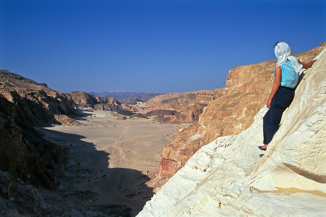 Blick auf die Oase Ainkhudra, Gebirgswüste, Sinai, Ägypten, Afrika