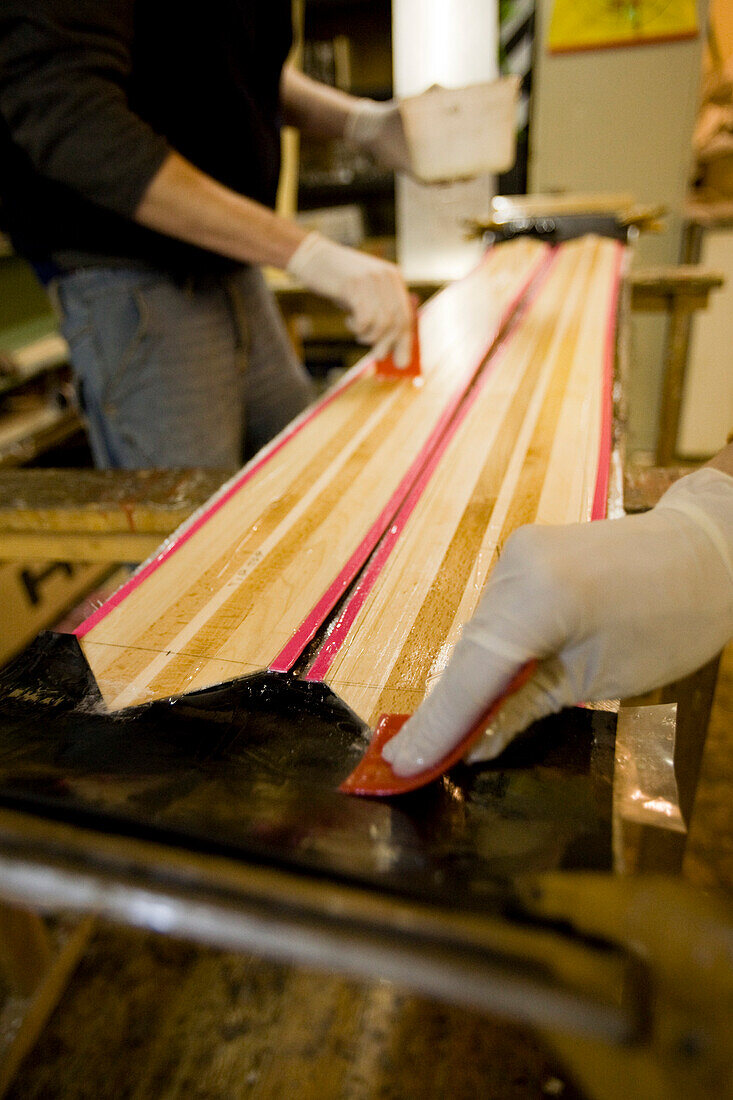 Hand-building of freeride skis, Andermatt, Canton Uri, Switzerland