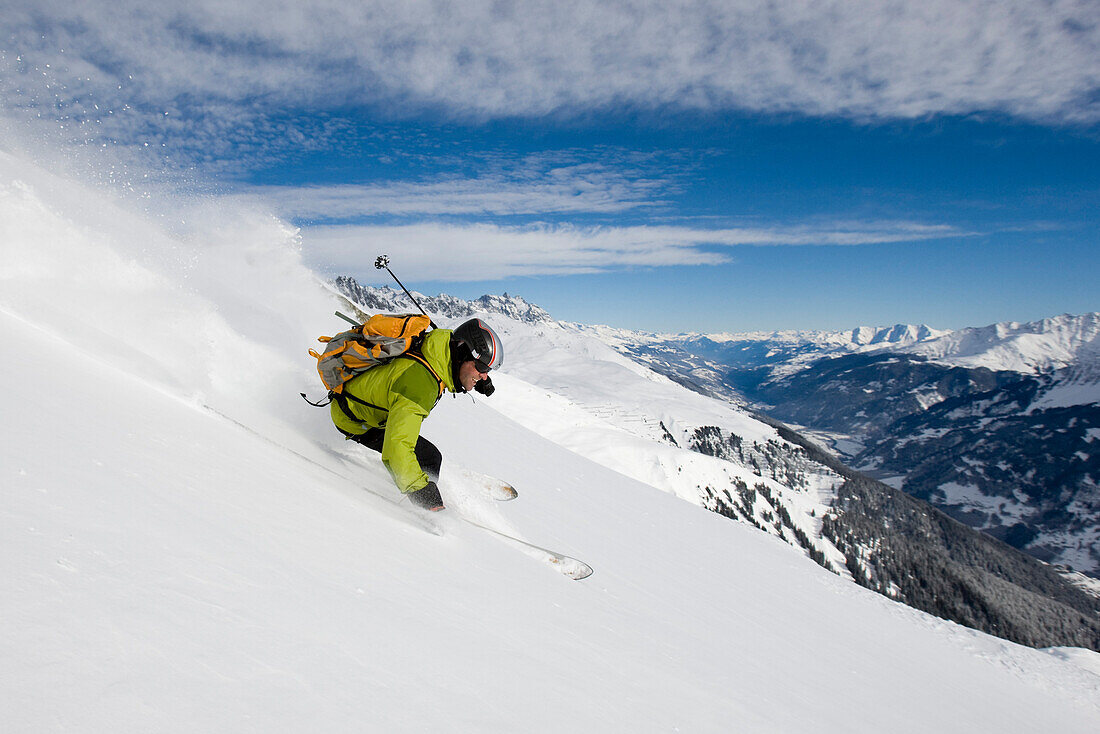 Skier freeriding, Disentis, Grisons, Switzerland