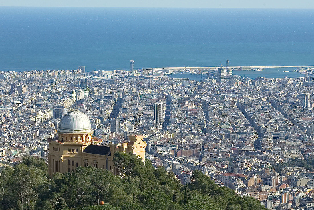 The city of Barcelona, with the Fabra Observatory in foreground. Spain