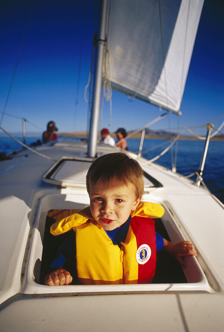 Family sailing on Great Salt Lake. Utah. USA