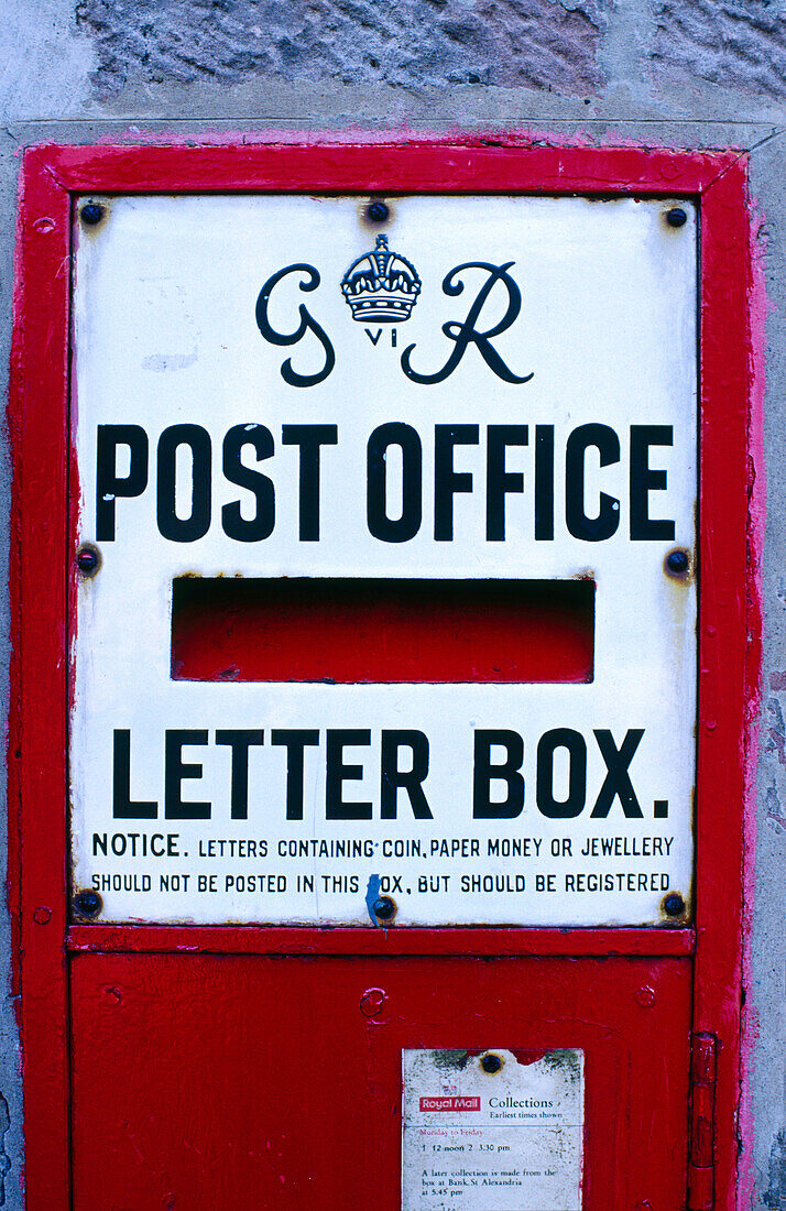 Antique letter box at post office. Luss. Highlands. Scotland