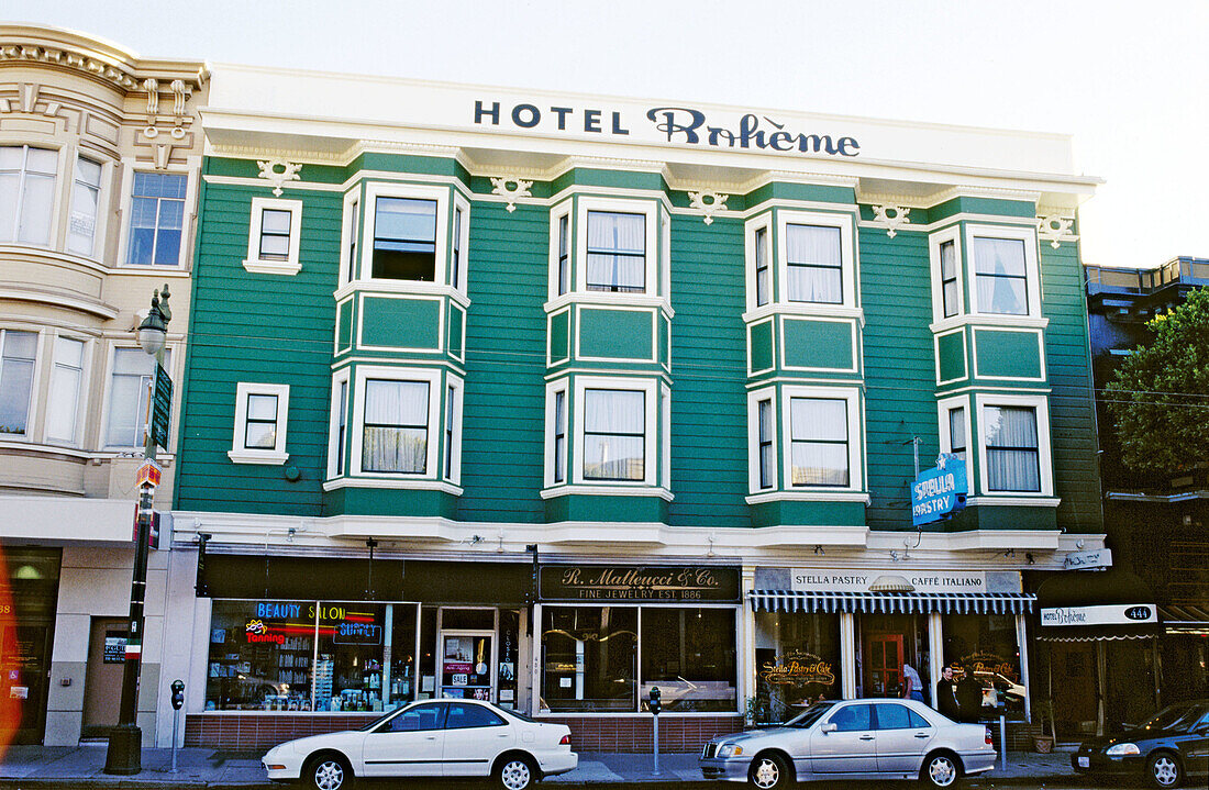 Hotel Boheme, Columbus avenue. North beach. San Francisco. California. USA