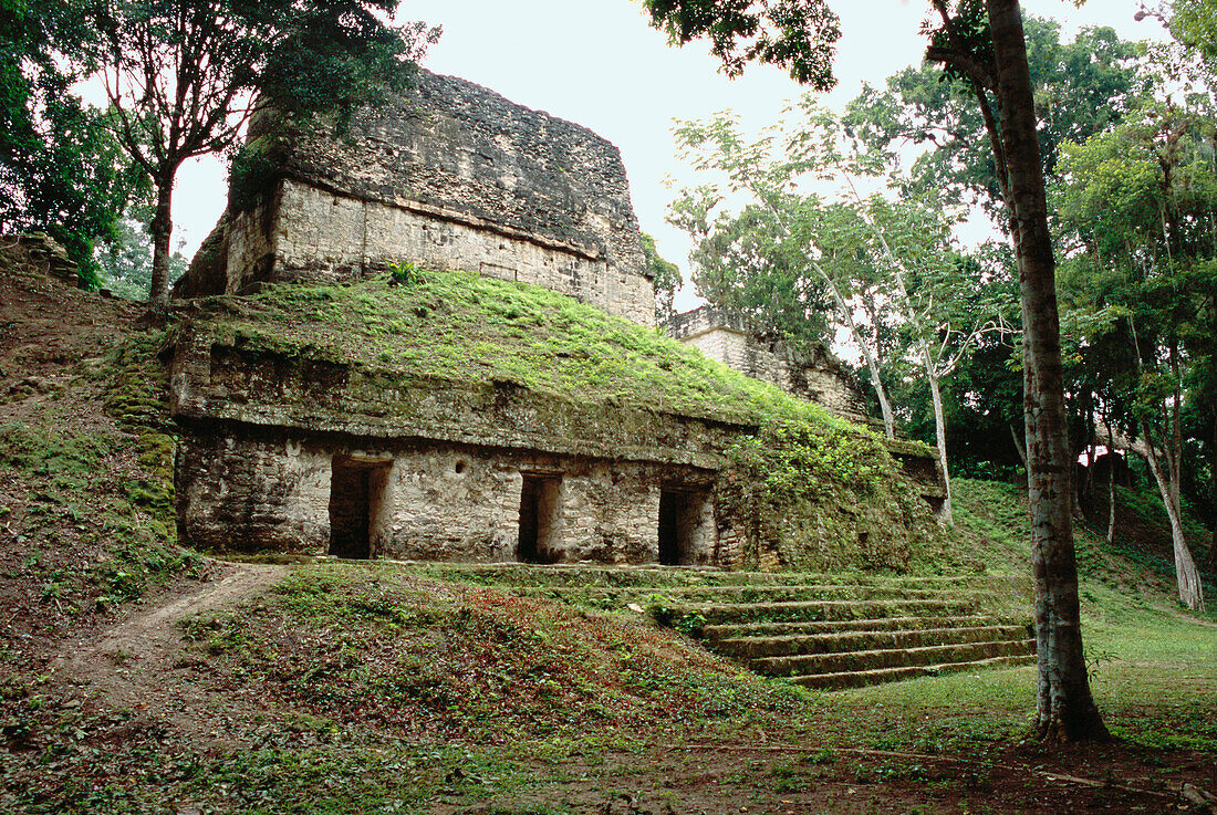 Archeological site: plaza of the seven temples, Mayan ruins of Tikal. Peten region, Guatemala