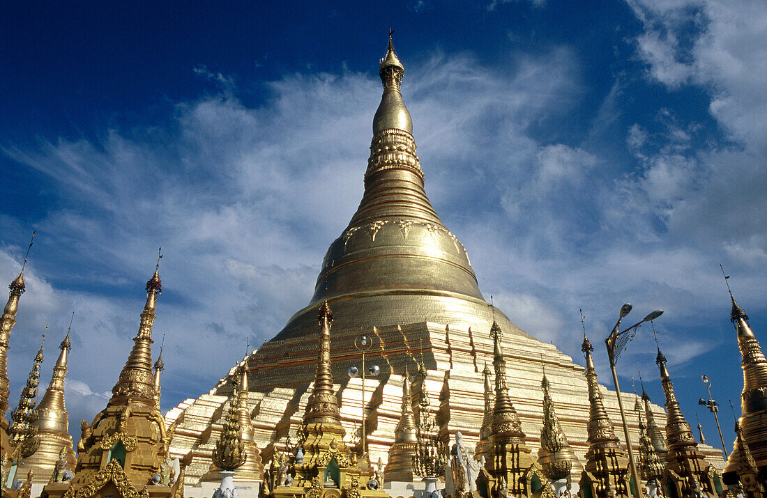 Golden stupa of Shwedagon pagoda. Largest in Burma. Yangon. Myanmar.