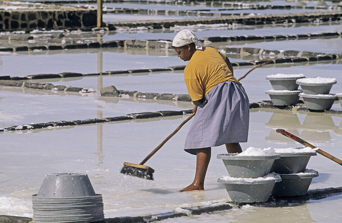 Women collecting salt. West coast. Mauritius