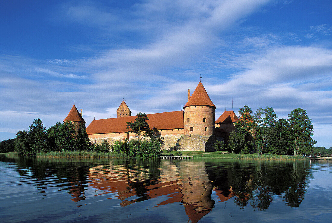 Gothic castle (XIV-XVth century). Lake Galve, Trakai. Lithuania.