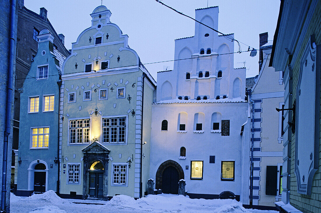The Three Brothers medieval residential buildings in old town. Riga, Latvia