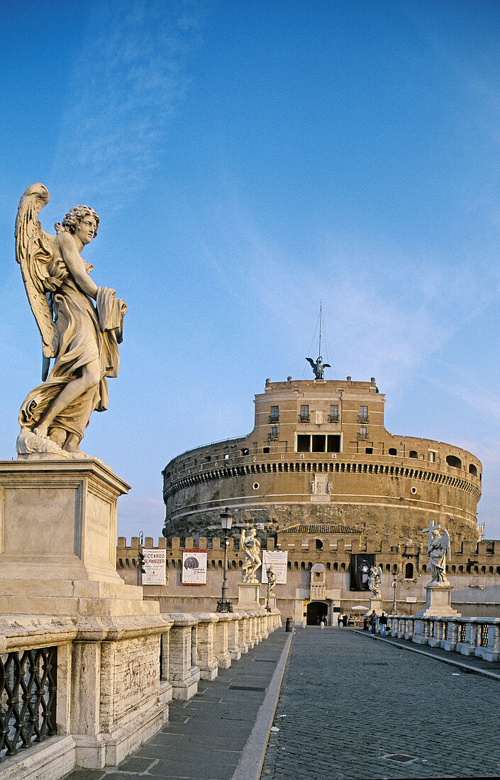 Castel Sant Angelo. Vittorio Emanuele II bridge over Tiber river. Rome. Italy.