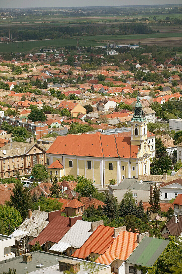 Town View with Inner City Catholic Church from Calvary Hill. Largest single-nave church in Hungary (b.1805). Szekszard. Southern Transdanubia. Hungary. 2004.