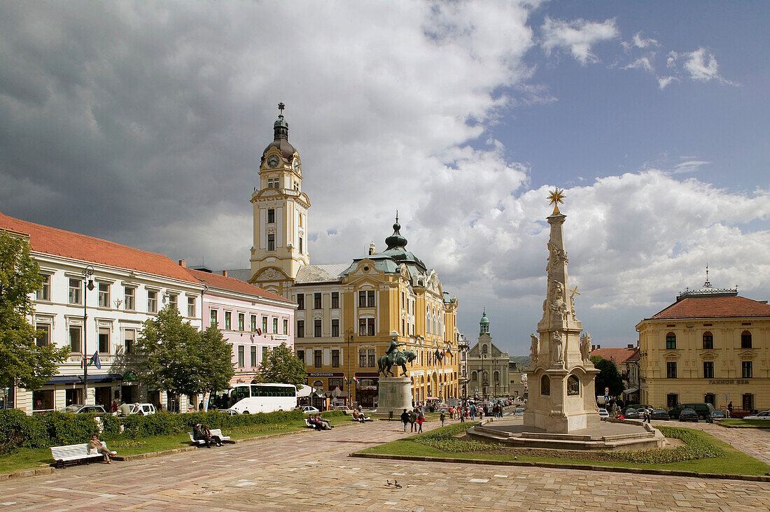 Szechenyi ter Square. Town Hall and Trinity Column. Pecs. Southern Transdanubia. Hungary. 2004.