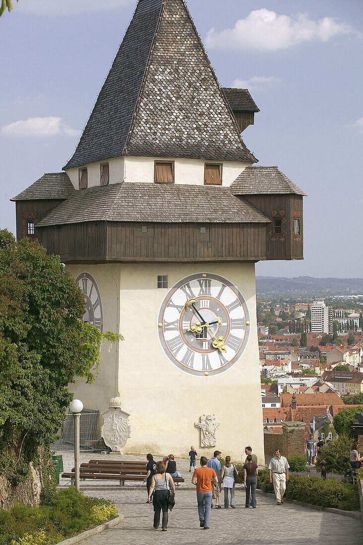Schlossberg. Uhrturm, XVIIIth century Graz Clock Tower. Longtime Symbol of Graz. Graz. Styria (Stiermark). Austria. 2004.