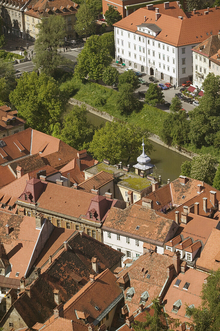 Old Town View. Morning from Castle Hill. Ljubljana. Slovenia.