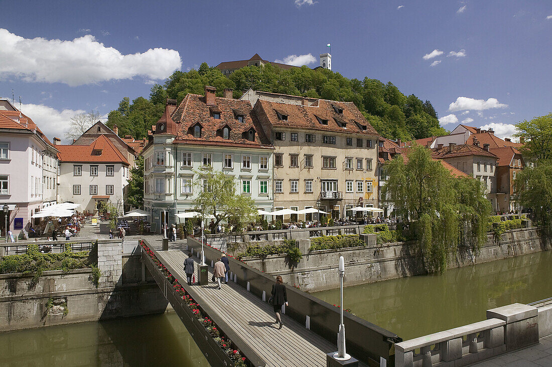 Castle Hill & Ljubljanica Riverfront Buildings. Ljubljana. Slovenia.
