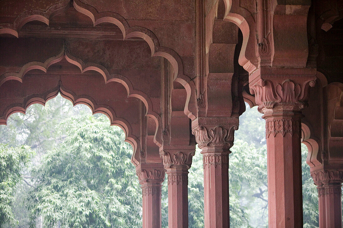 The Red Fort. Diwan-i-Am, Hall of Public Audiences, Detail. Old Delhi. Delhi. India.