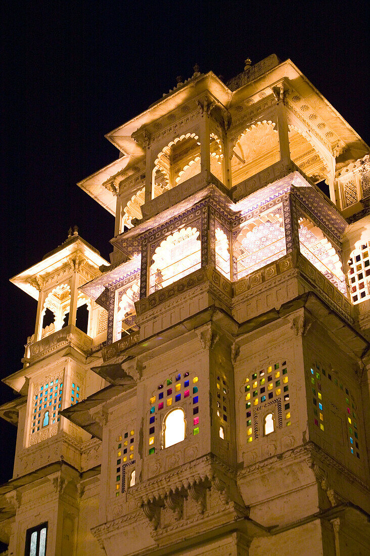 City Palace Complex Detail. Evening. Udaipur. Rajasthan. India.