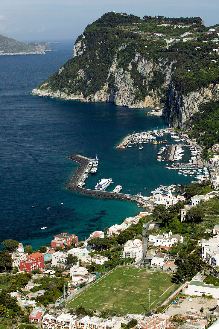 View of Capri port from Anacapri. Capri. Bay of Naples. Campania. Italy.