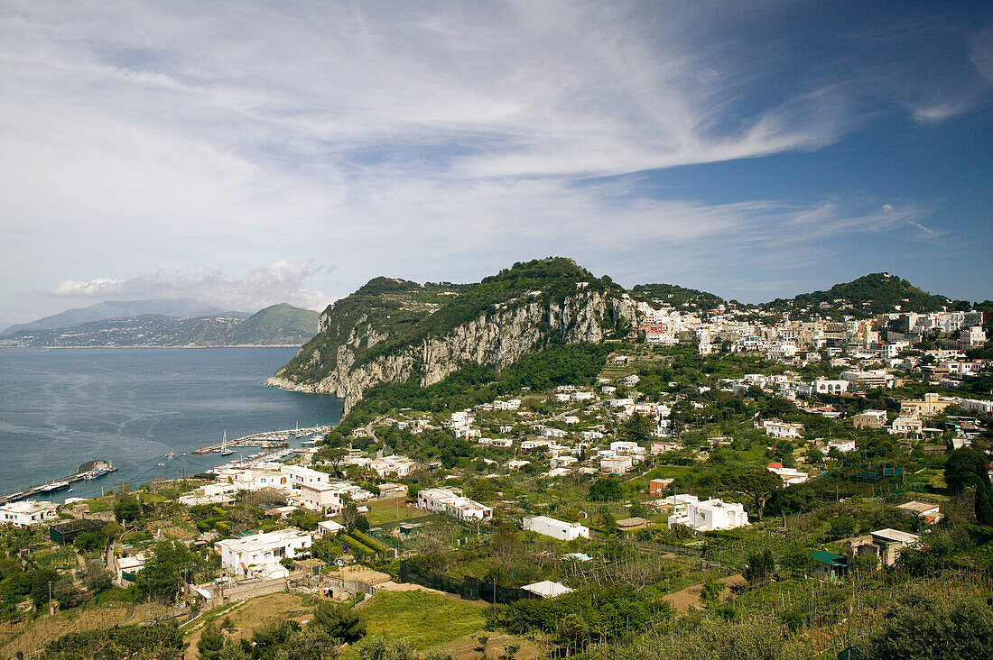 View of Capri port from Anacapri. Capri. Bay of Naples. Campania. Italy.