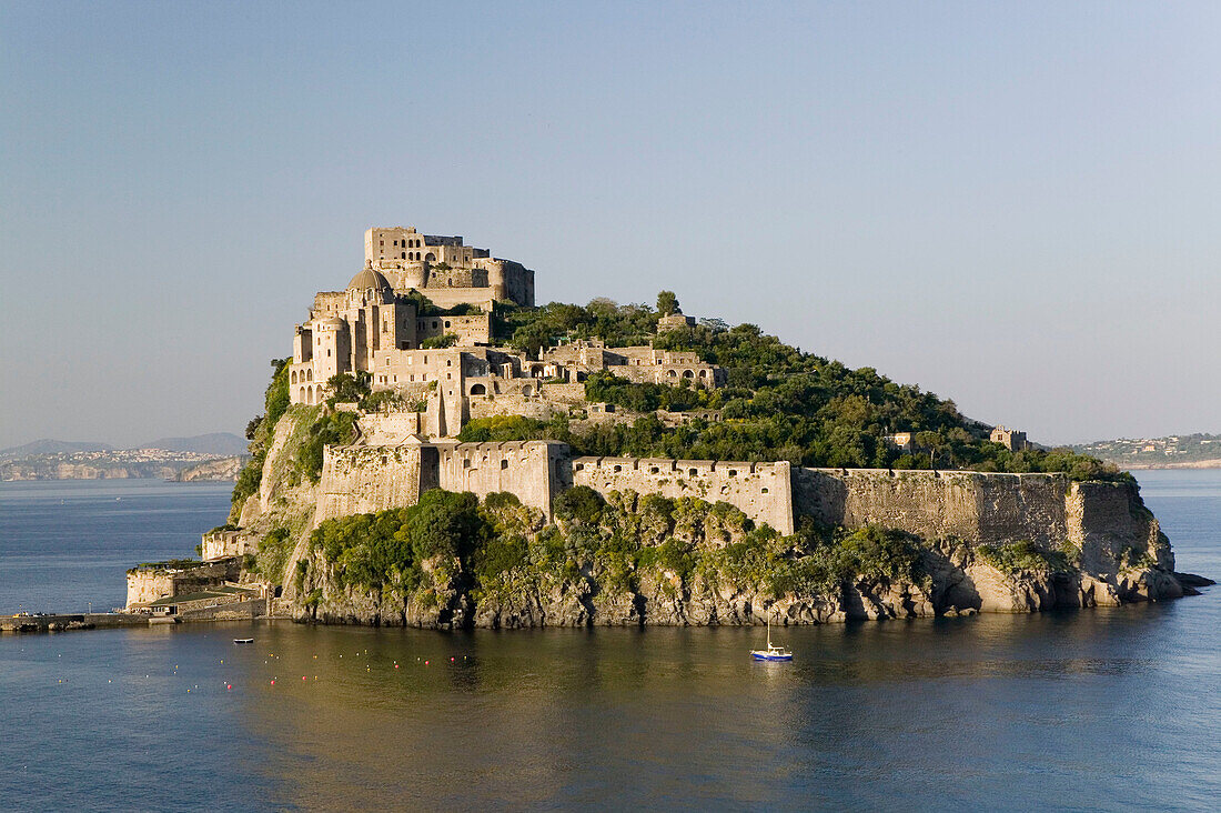 15th century Castello Aragonese d Ischia. Sunset. Ischia Ponte. Ischia. Bay of Naples. Campania. Italy.