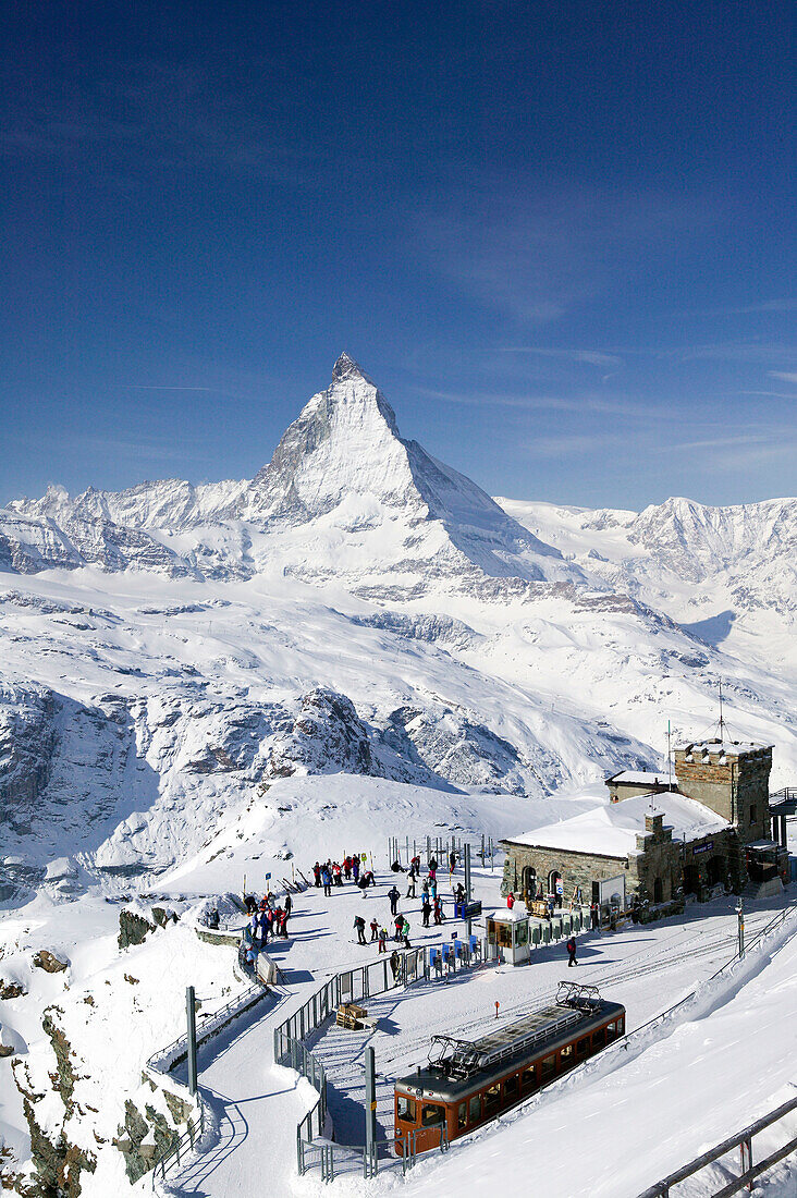 Gornergrat train & Matterhorn / Winter. Gornergrat Mountain (el.3089 meters). Zermatt. Valais-Wallis. Switzerland.