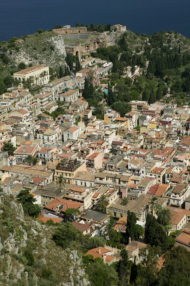 Town View from Monte Tauro, Taormina. Sicily, Italy