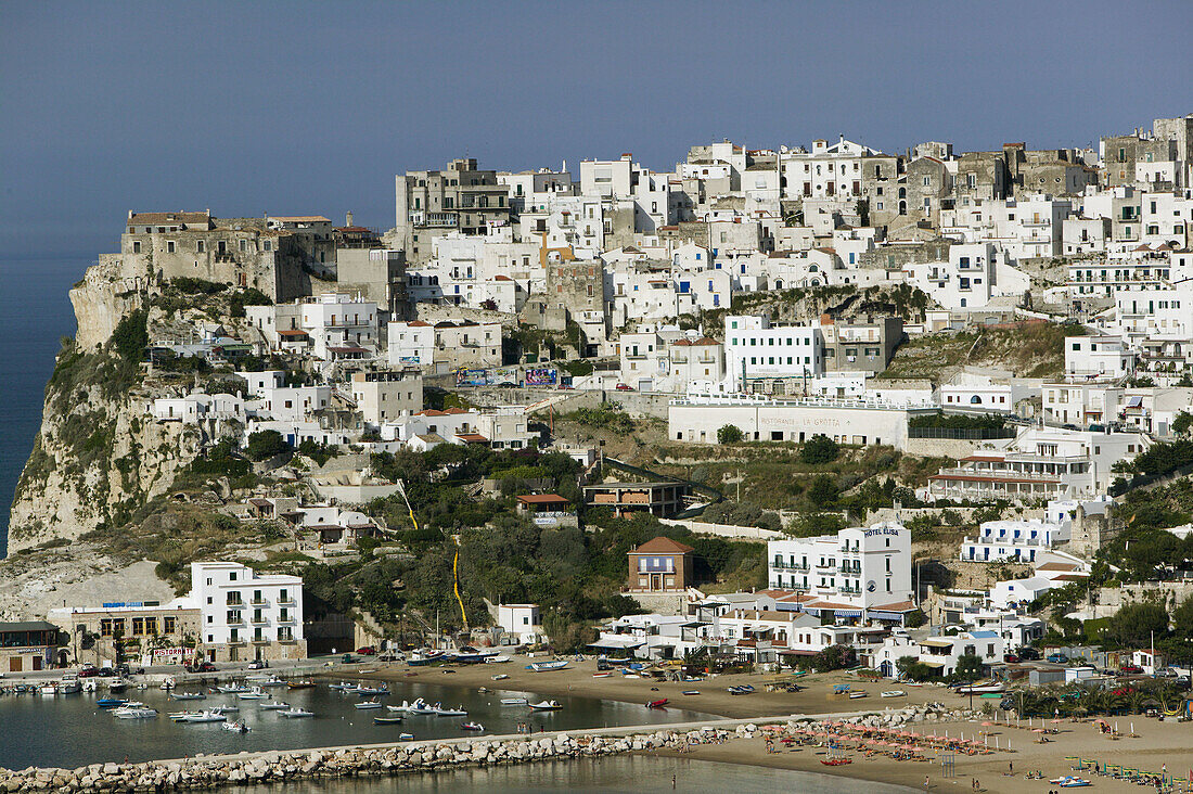 Town View from Harbor, Peschici. Promontorio del Gargano, Puglia, Italy