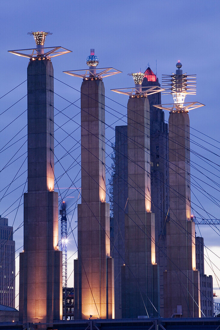 Towers of the Kansas City Convention Center before dawn, Kansas City. Missouri, USA