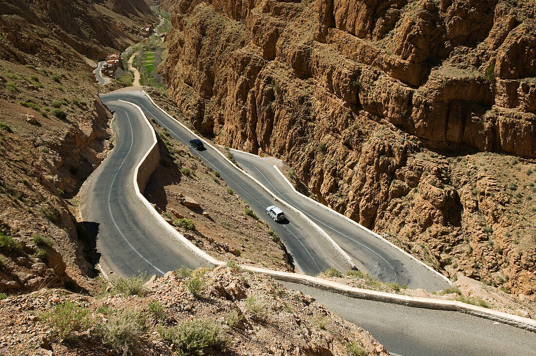 Hairpin Bends of Dades Gorge Road. Dades gorge. Dades Valley. Morocco.