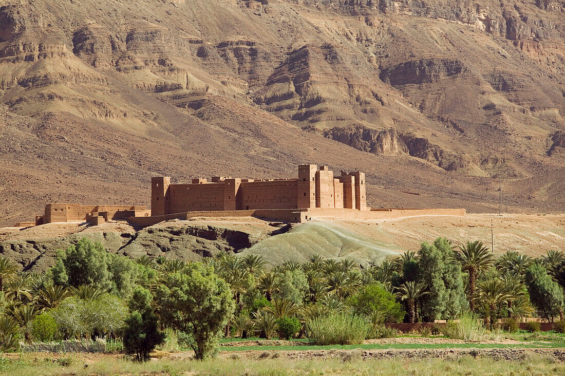 Draa River Valley Kasbah View. Timiderte. Draa Valley. Morocco.