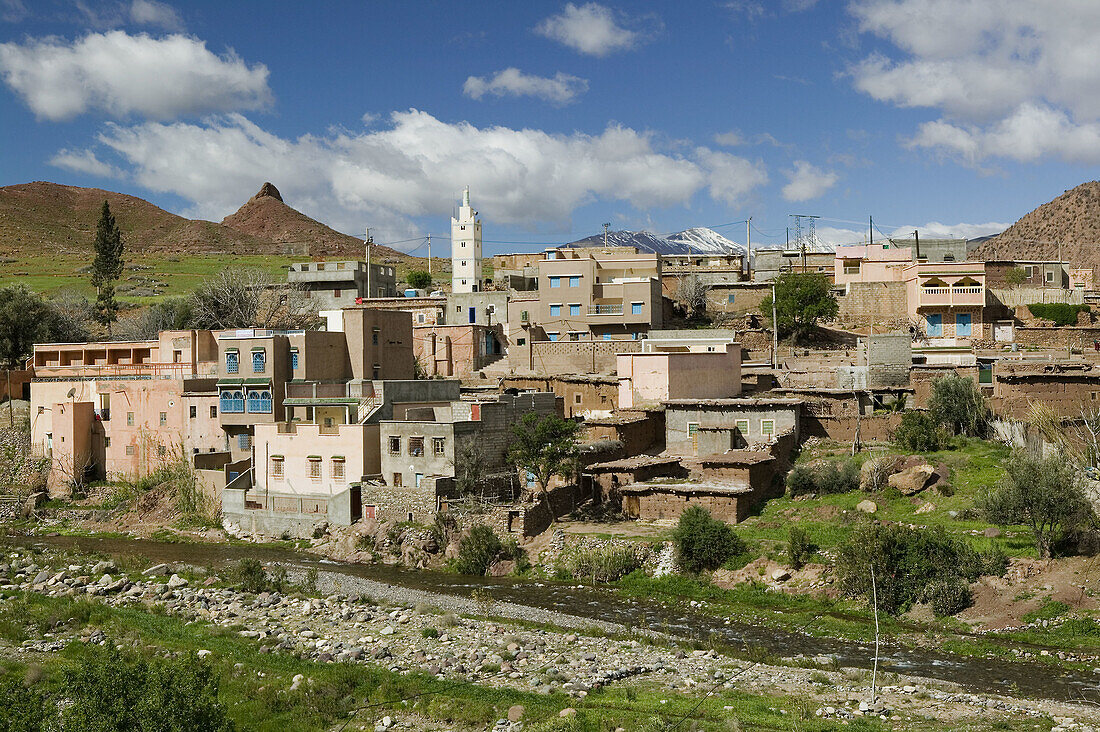 Morocco. Tizi-n-Test pass road. Ijoukak: Old Moroccan Mountain Village