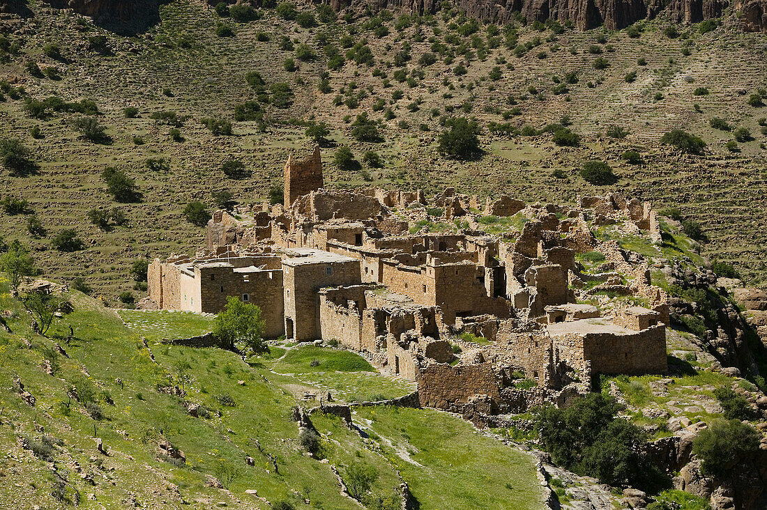 Morocco. Anti Atlas. Road to Tafraoute: Ruins of the Kasbah Ioaogonoif