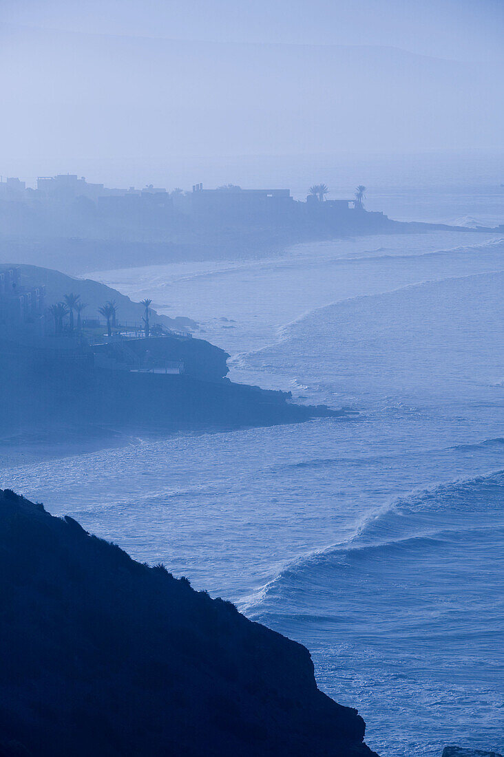 Morocco. Atlantic Coast. Taghazout: Atlantic Coast in morning mist