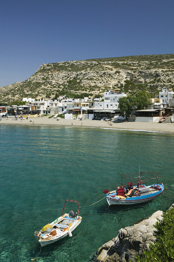 Matala Beach & Town View. Former Hippie Hangout. Matala. Iraklio Province. Crete. Greece