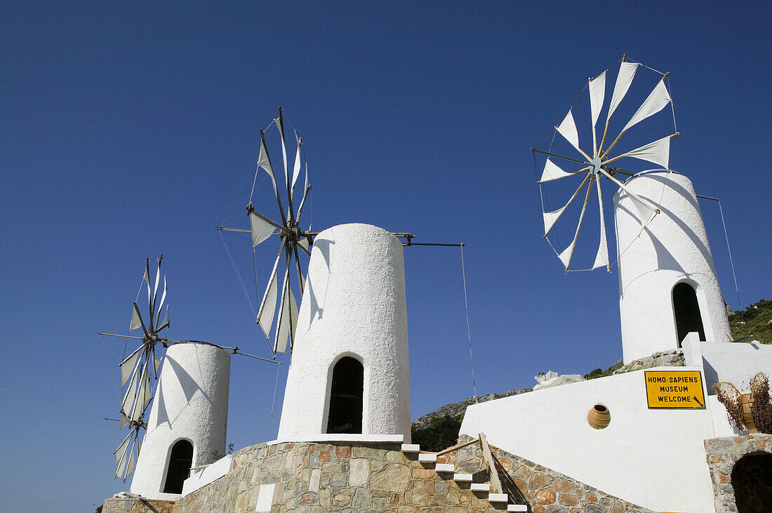 Traditional cretan windmills. Ano Kera. Iraklio Province. Crete, Greece.