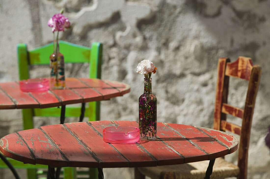 Colorful Cafe Table. Hania. Hania Province. Crete, Greece.