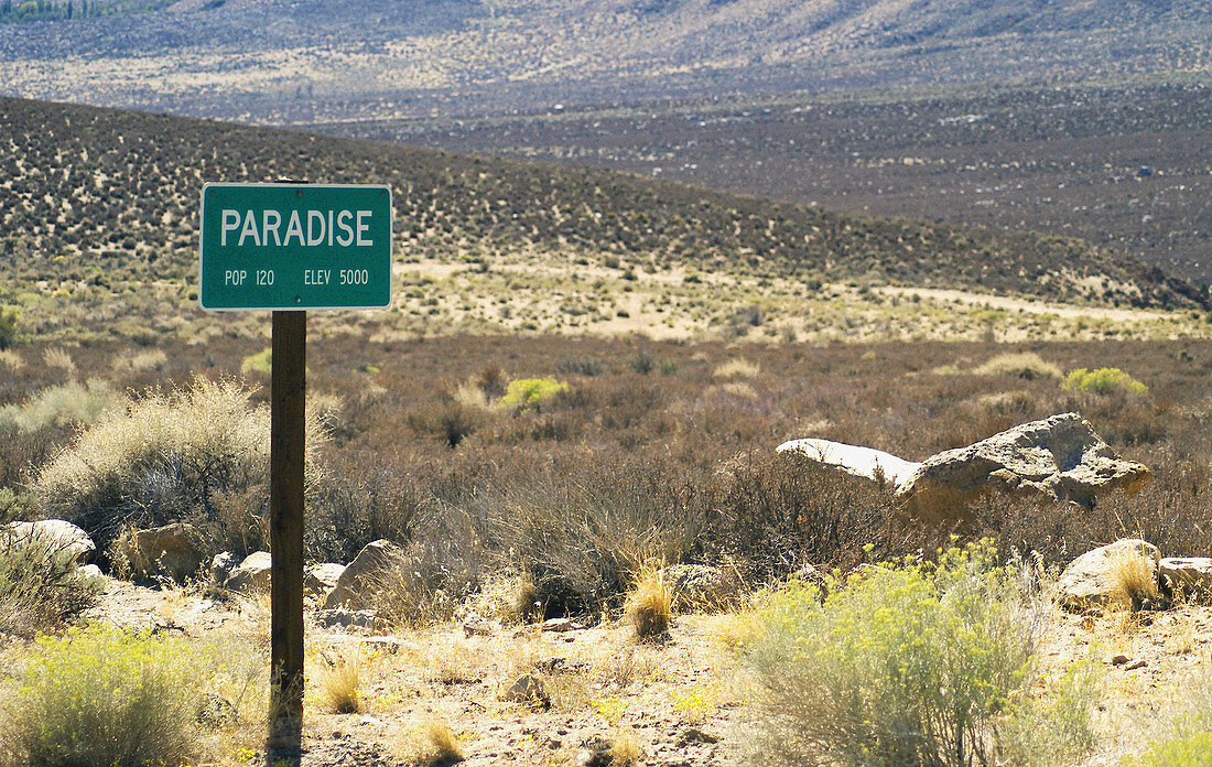 Paradise town sign. California. USA