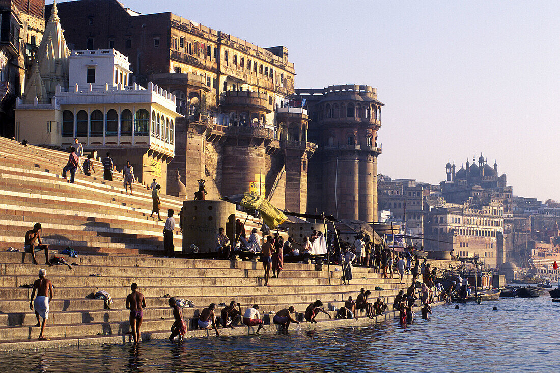 Ghats along Ganges rives. Varanasi. Uttar Pradesh, India