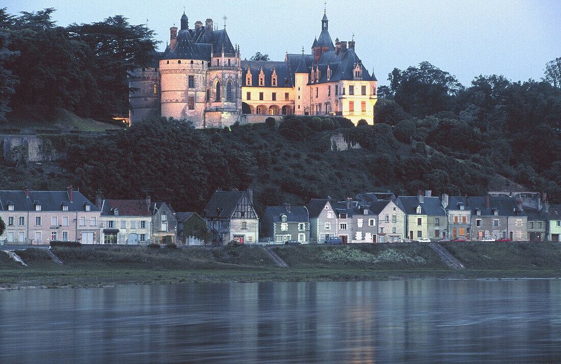 Castle in Chaumont-sur-Loire and Loire River, France