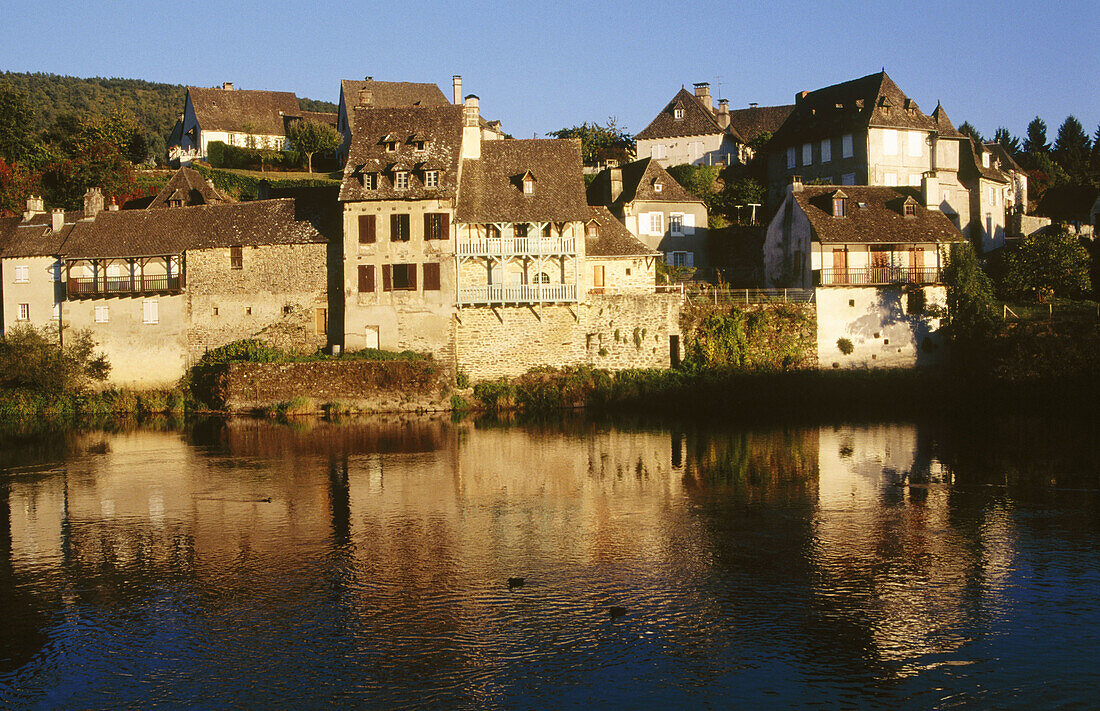 Argentat from the river Dordogne. Correze. France.