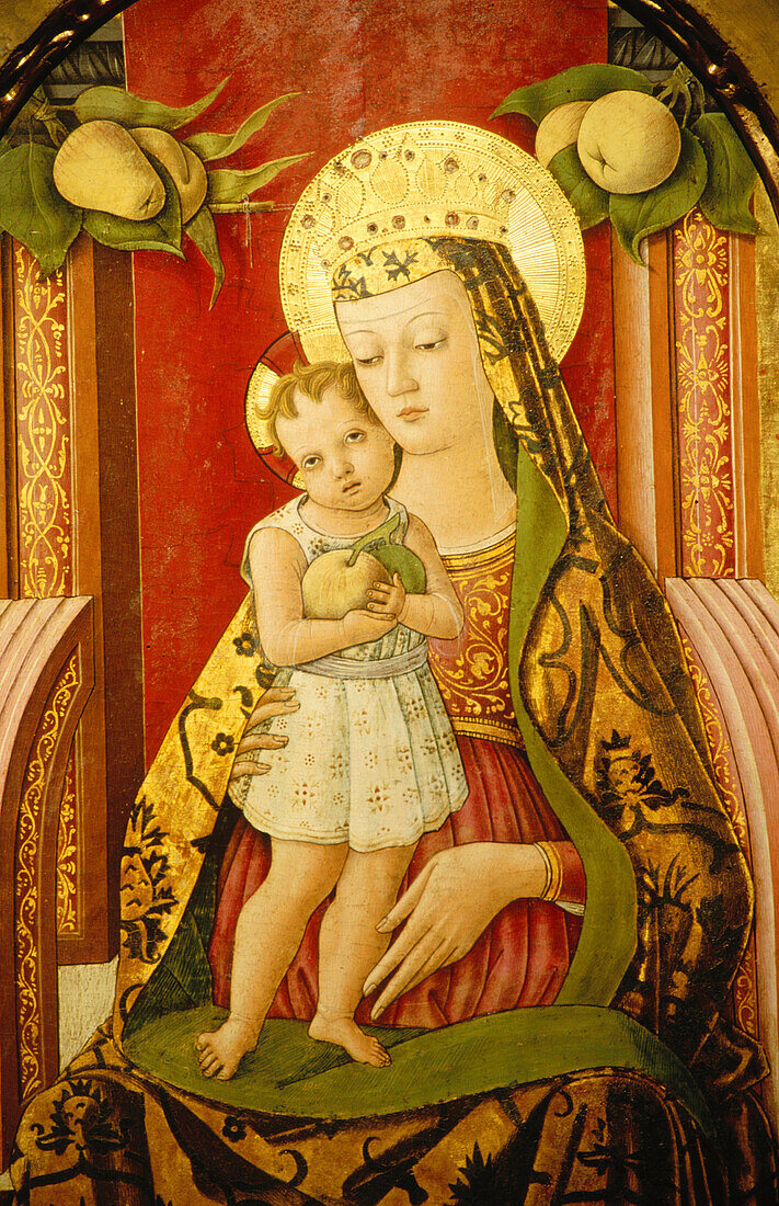 Madonna with Child (detail) by Pietro Alemanno (c. 1483) in the Museo Diocesano of Ascoli Piceno. Marche, Italy